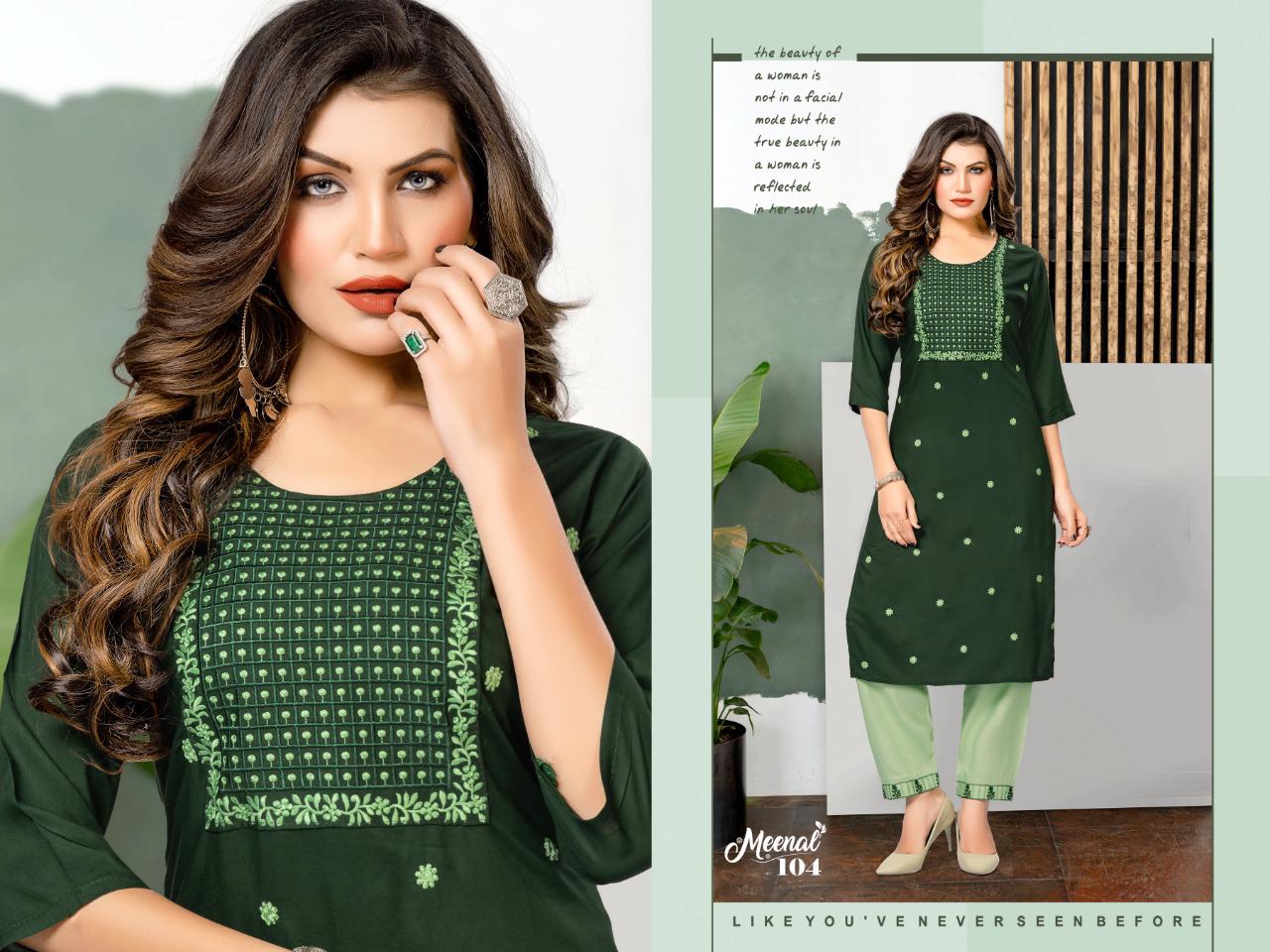 Trendy Meenal Ethnic Wear Designer Wholesale Kurti With Bottom
